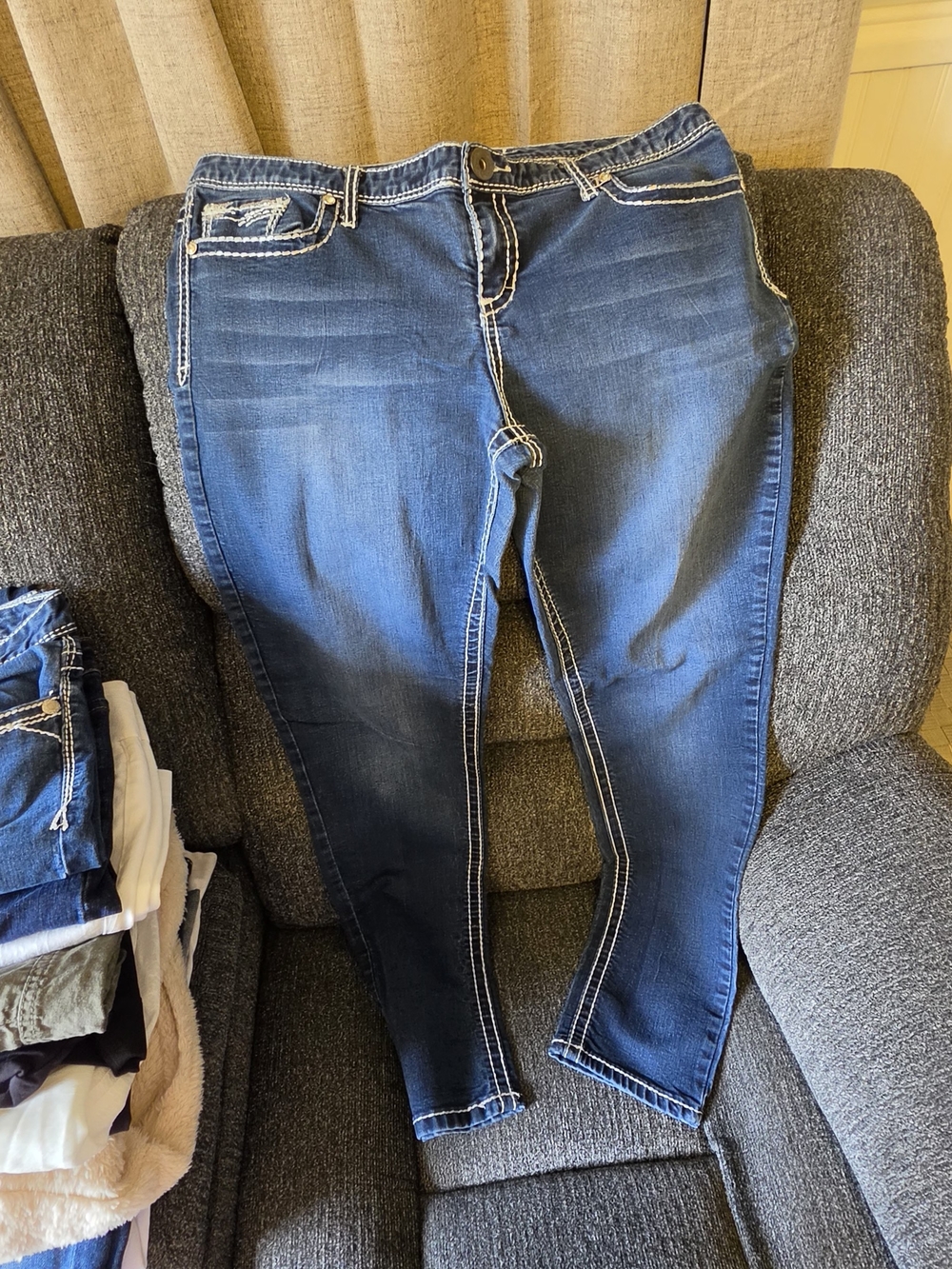 Maurices Dark Blue Stretch Jeggings with Contrast Stitching